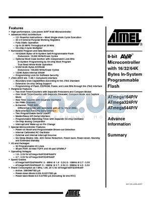 ATMEGA644PV-10PU datasheet - 8-bit Microcontroller with 16/32/64K Bytes In-System Programmable Flash