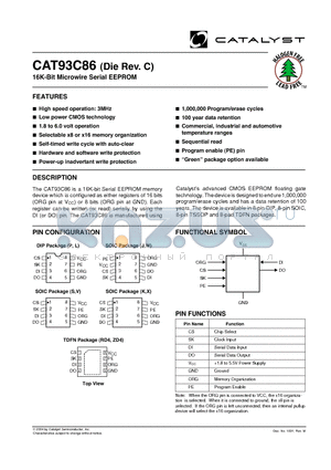 CAT93C86 datasheet - 16K-Bit Microwire Serial EEPROM