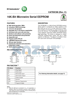 CAT93C86 datasheet - 16K-Bit Microwire Serial EEPROM