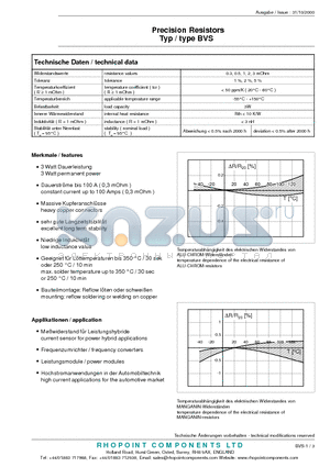 BVS-A-R002-1.0 datasheet - Precision Resistors