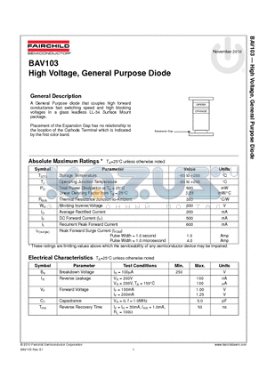 BAV103_10 datasheet - High Voltage, General Purpose Diode