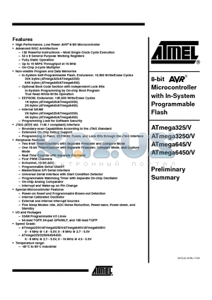 ATMEGA645-16AU datasheet - 8-bit Microcontroller with In-System Programmable Flash