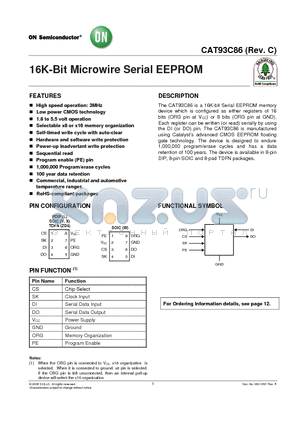 CAT93C86LA-GT3C datasheet - 16K-Bit Microwire Serial EEPROM