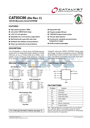 CAT93C86LA-1.8-GT3 datasheet - 16K-Bit Microwire Serial EEPROM