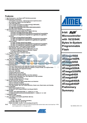 ATMEGA645P datasheet - 8-bit Microcontroller with 16/32/64K Bytes In-System Programmable Flash