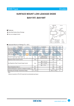 BAV170T datasheet - SURFACE MOUNT LOW LEAKAGE DIODE