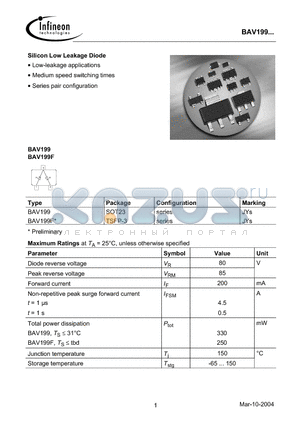BAV199 datasheet - Silicon Low Leakage Diode
