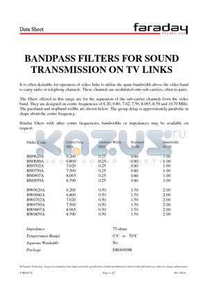 BW0859A datasheet - BANDPASS FILTERS FOR SOUND TRANSMISSION ON TV LINKS
