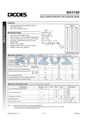 BAV199-7 datasheet - DUAL SURFACE MOUNT LOW LEAKAGE DIODE