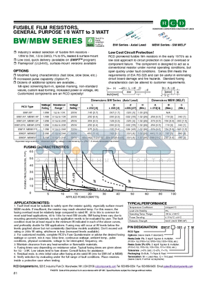 BW1F-1000GB datasheet - FUSIBLE FILM RESISTORS, GENERAL PURPOSE 1/8 WATT to 3 WATT