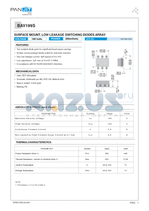 BAV199S datasheet - SURFACE MOUNT, LOW LEAKAGE SWITCHING DIODES ARRAY