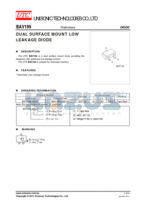 BAV199L-AE3-R datasheet - DUAL SURFACE MOUNT LOW LEAKAGE DIODE