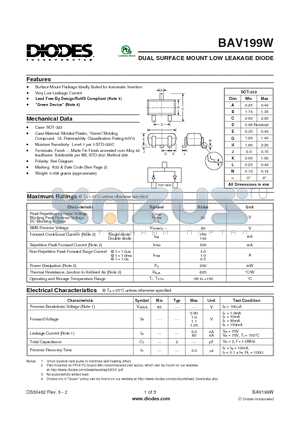 BAV199W-7 datasheet - DUAL SURFACE MOUNT LOW LEAKAGE DIODE