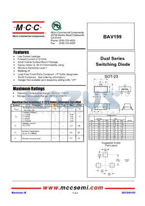 BAV199_13 datasheet - Dual Series Switching Diode