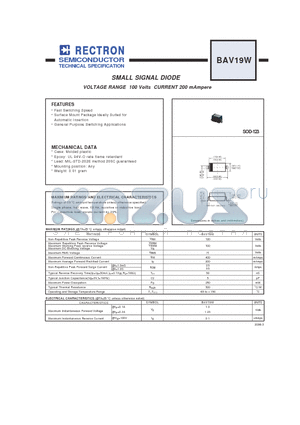 BAV19W datasheet - SMALL SIGNAL DIODE VOLTAGE RANGE 100 Volts CURRENT 200 mAmpere