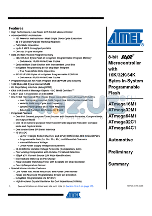 ATMEGA64C1 datasheet - 8-bit Microcontroller with 16K/32K/64K Bytes In-System Programmable Flash