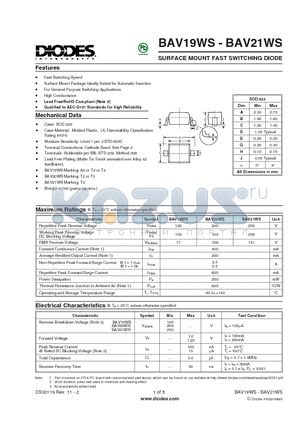 BAV19WS datasheet - SURFACE MOUNT FAST SWITCHING DIODE