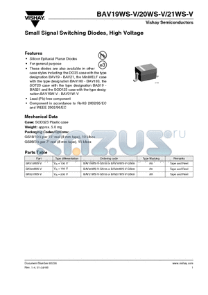 BAV19WS-V-GS18 datasheet - Small Signal Switching Diodes, High Voltage