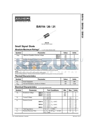 BAV20 datasheet - Small Signal Diode