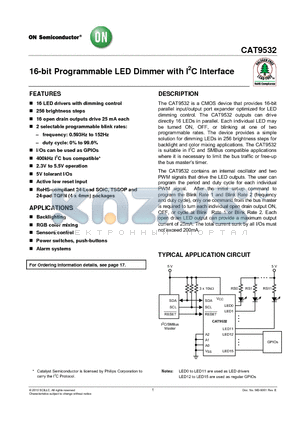 CAT9532HT6I-GT2 datasheet - 16-bit Programmable LED Dimmer with I2C Interface