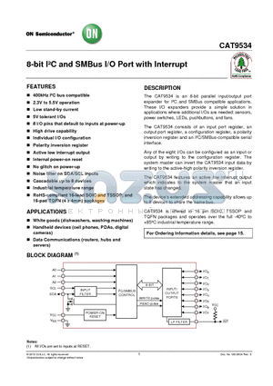 CAT9534 datasheet - 8-bit IbC and SMBus I/O Port with Interrupt