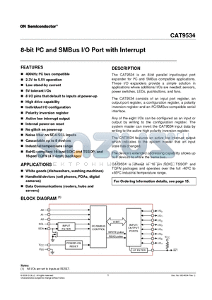 CAT9534YI-G datasheet - 8-bit IbC and SMBus I/O Port with Interrupt