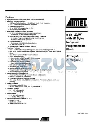 ATMEGA8-16AU datasheet - 8-bit with 8K Bytes In-System Programmable Flash