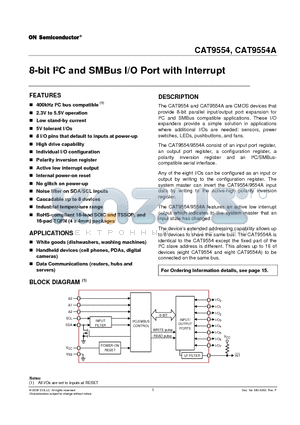 CAT9554AYI-G datasheet - 8-bit IbC and SMBus I/O Port with Interrupt