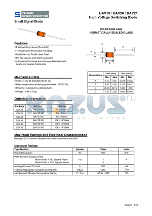 BAV20R0 datasheet - High Voltage Switching Diode