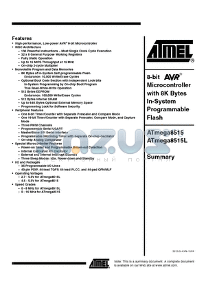 ATMEGA8515-16AC datasheet - 8-bit Microcontroller with 8K Bytes In-System Programmable Flash