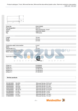 0542500000 datasheet - Wire-end ferrule, 4 mmb