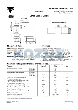 BAV20WS datasheet - Small-Signal Diodes