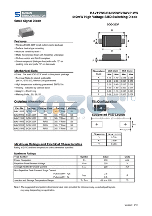 BAV20WS datasheet - 410mW High Voltage SMD Switching Diode