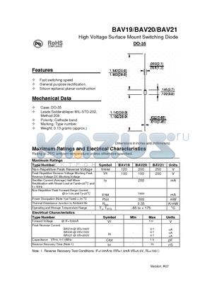 BAV21 datasheet - High Voltage Surface Mount Switching Diode