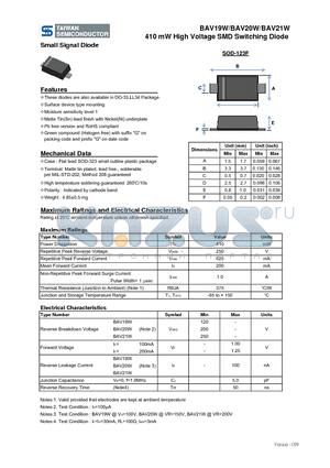 BAV21W datasheet - 410 mW High Voltage SMD Switching Diode