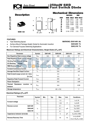 BAV21W datasheet - 200mW SMD Fast Switch Diode Fast Switching Speed