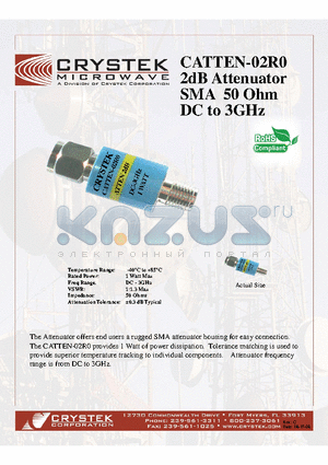 CATTEN-0100 datasheet - 2dB Attenuator SMA 50 Ohm DC to 3GHz