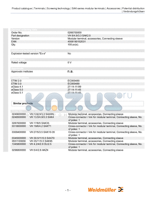 0551100000 datasheet - Modular terminal, accessories, Connecting sleeve