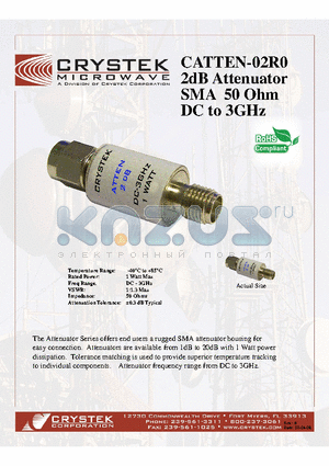 CATTEN-0150 datasheet - 2dB Attenuator SMA 50 Ohm DC to 3GHz