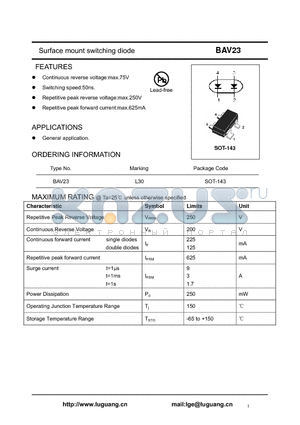 BAV23 datasheet - Surface mount switching diode