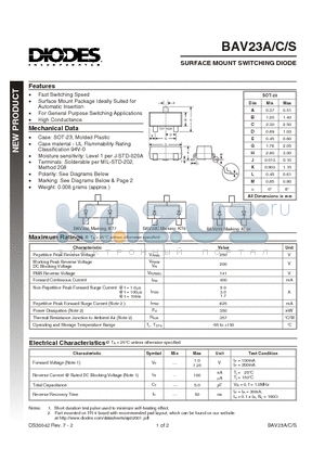 BAV23A datasheet - SURFACE MOUNT SWITCHING DIODE