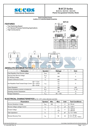 BAV23C datasheet - Plastic Encapsulated Schottky Diode