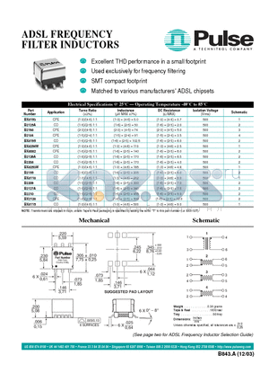 BX8115T datasheet - ADSL FREQUENCY FILTER INDUCTORS