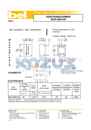 0554-3855-00 datasheet - ISDN TRANSFORMER