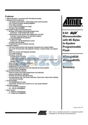 ATMEGA8535L-8MC datasheet - 8-bit AVR Microcontroller with 8K Bytes In-System Programmable Flash