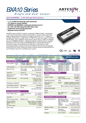 BXA10-48S15 datasheet - 8-10W Wide Input DC/DC Converters