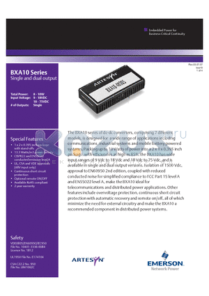 BXA10-48D15J datasheet - 1 x 2 x 0.395 inch package with stand-offs