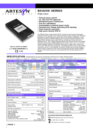 BXA200-48S24 datasheet - Single output