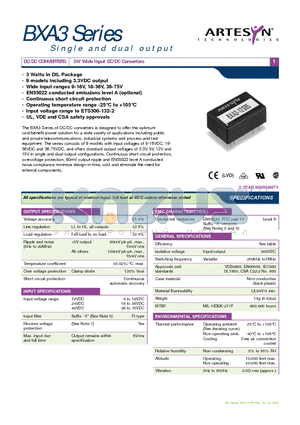 BXA3-24S05 datasheet - 3W Wide Input DC/DC Converters