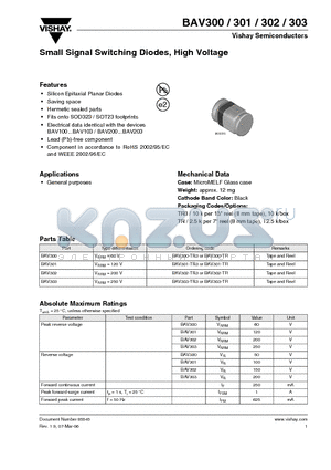 BAV303 datasheet - Small Signal Switching Diodes, High Voltage